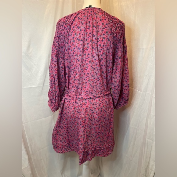 TOPSHOP Ditsy Smocked Mini Dress Pink Floral Size 6 - Picture 3 of 11